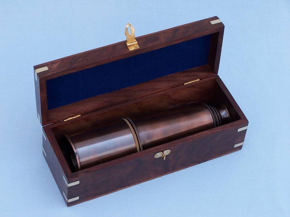 Deluxe Class Admiral's Antique Copper Spyglass Telescope With Rosewood Box 27""