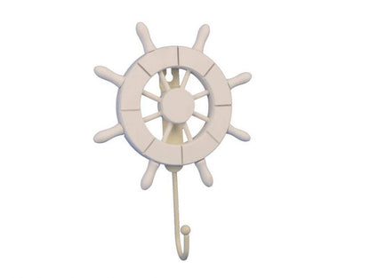 White Decorative Ship Wheel with Hook 8""
