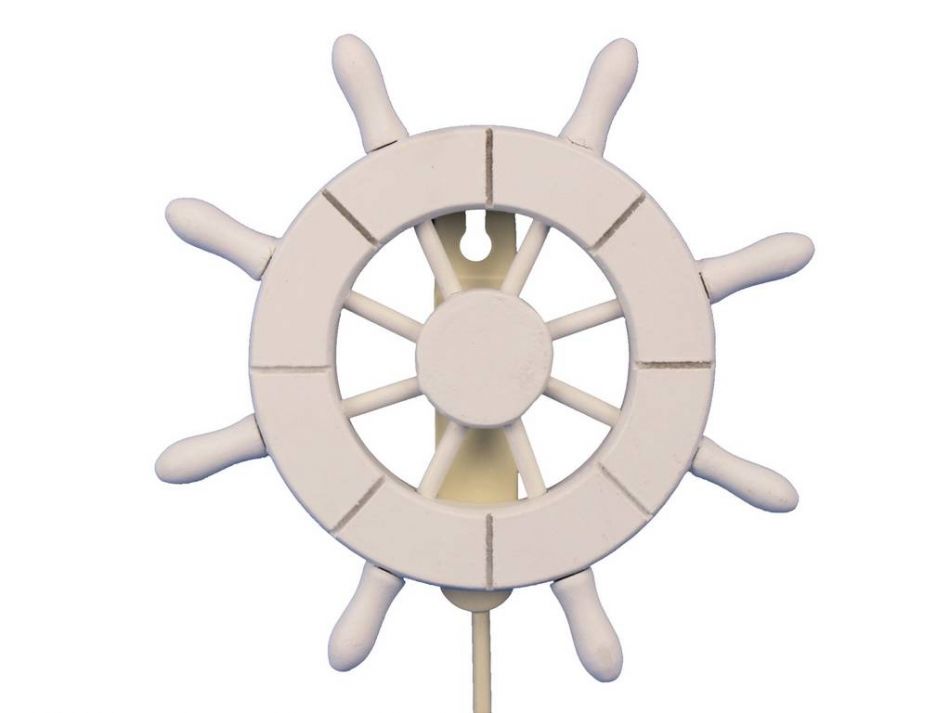 White Decorative Ship Wheel with Hook 8""