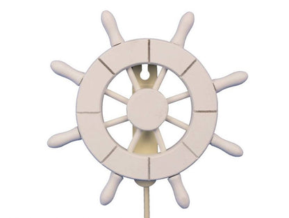 White Decorative Ship Wheel with Hook 8""