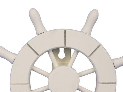 White Decorative Ship Wheel with Hook 8""