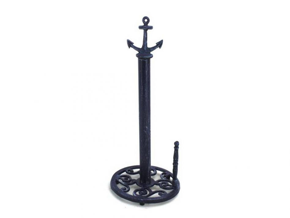 Rustic Dark Blue Cast Iron Anchor Paper Towel Holder 16""