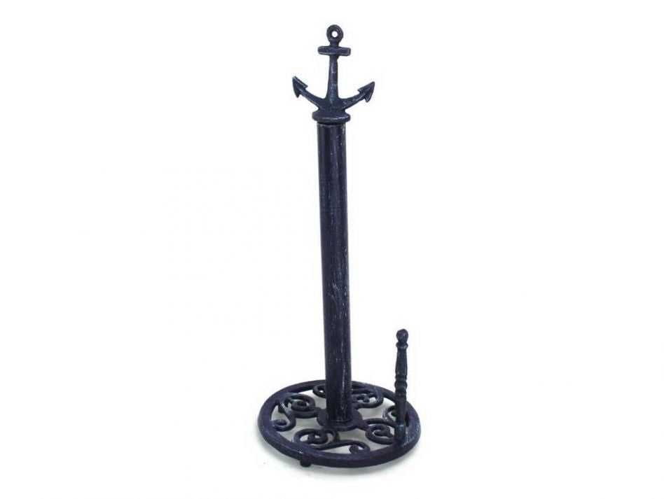 Rustic Dark Blue Cast Iron Anchor Paper Towel Holder 16""