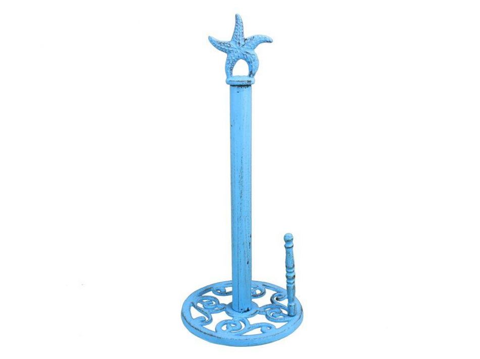 Rustic Light Blue Cast Iron Starfish Paper Towel Holder 15""