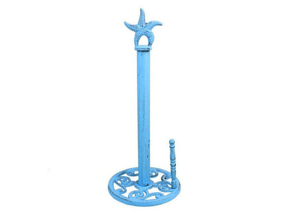 Rustic Light Blue Cast Iron Starfish Paper Towel Holder 15""