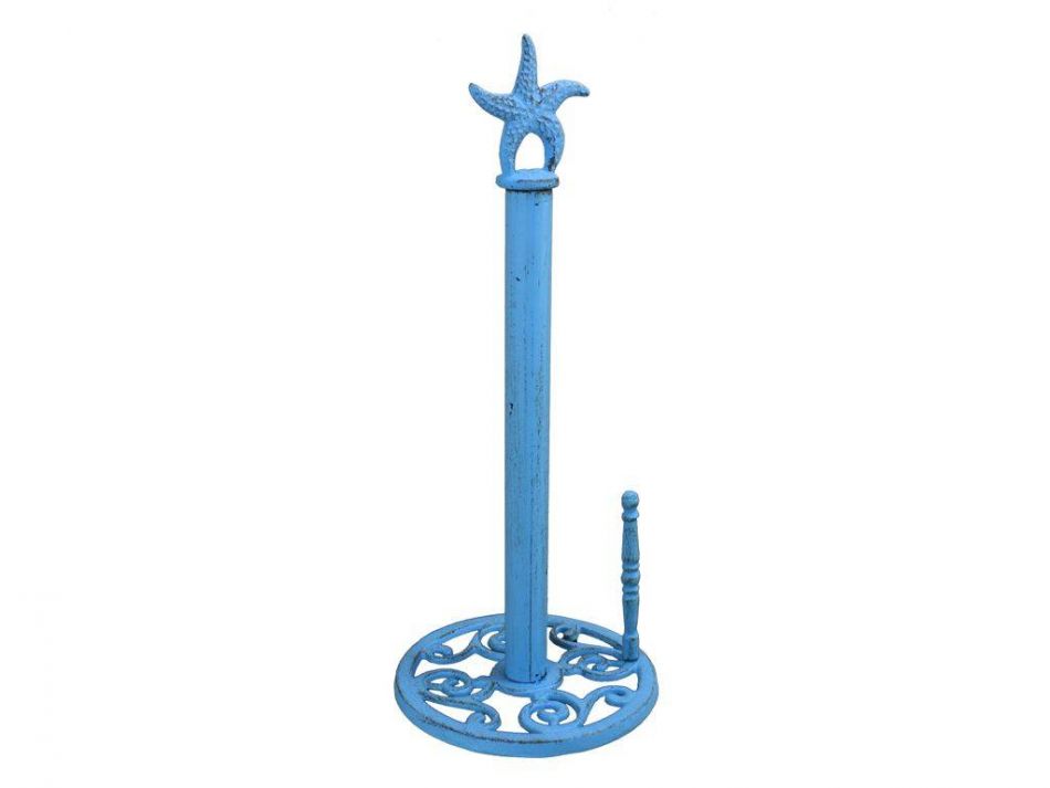 Rustic Light Blue Cast Iron Starfish Paper Towel Holder 15""