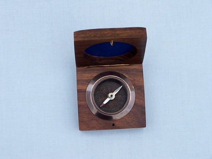 Antique Copper Desk Compass with Rosewood Box 3""