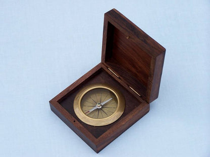 Antique Brass Captains Desk Compass with Rosewood Box 4""