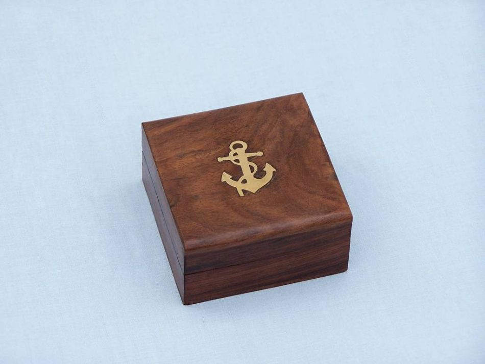 Antique Copper Black Desk Compass with Rosewood Box 3""
