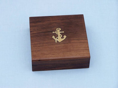 Antique Brass Admirals Desk Compass with Rosewood Box 5""
