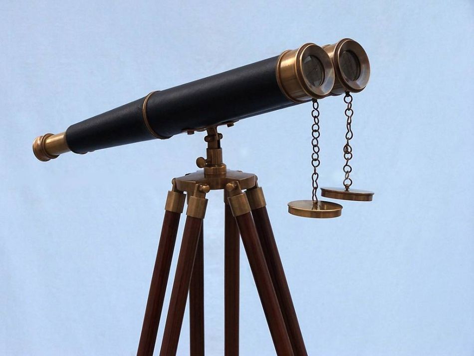 Floor Standing Admirals Antique Brass Binoculars with Leather 62""