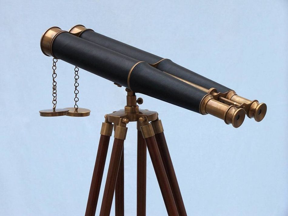 Floor Standing Admirals Antique Brass Binoculars with Leather 62""