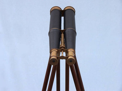 Floor Standing Admirals Antique Brass Binoculars with Leather 62""