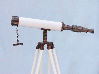 Floor Standing Antique Copper with White Leather Harbor Master Telescope 50""