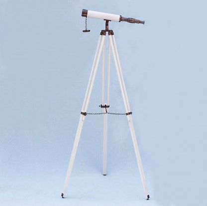 Floor Standing Antique Copper with White Leather Harbor Master Telescope 50""