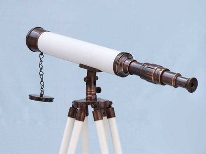 Floor Standing Antique Copper with White Leather Harbor Master Telescope 50""