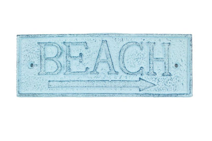 Rustic Dark Blue Whitewashed Cast Iron Beach Sign 9""