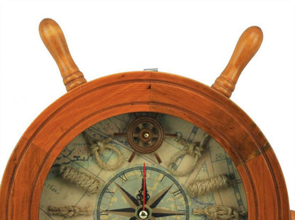 Wooden Ship Wheel Knot Faced Clock 12""