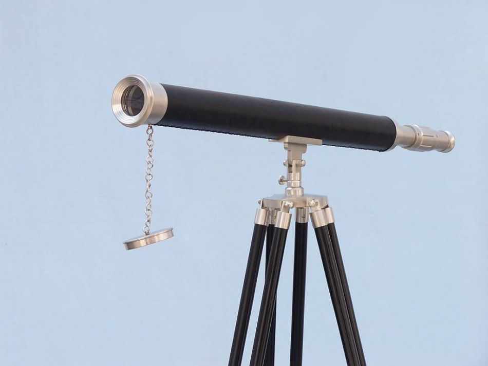 Floor Standing Brushed Nickel With Leather Harbor Master Telescope 60""