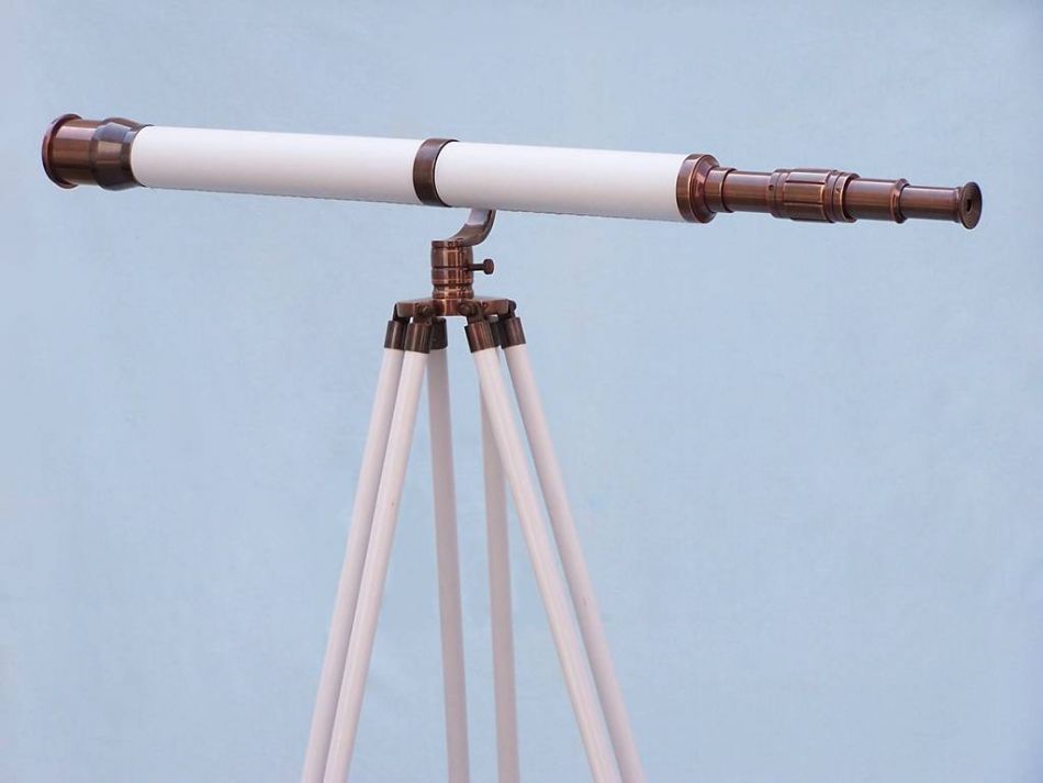 Floor Standing Antique Copper With White Leather Galileo Telescope 65""