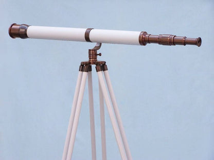 Floor Standing Antique Copper With White Leather Galileo Telescope 65""