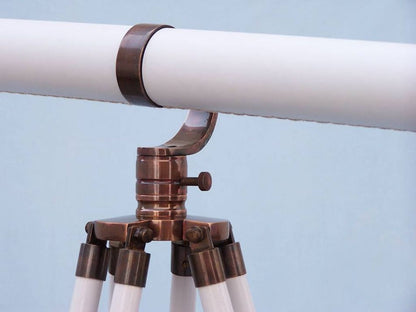 Floor Standing Antique Copper With White Leather Galileo Telescope 65""