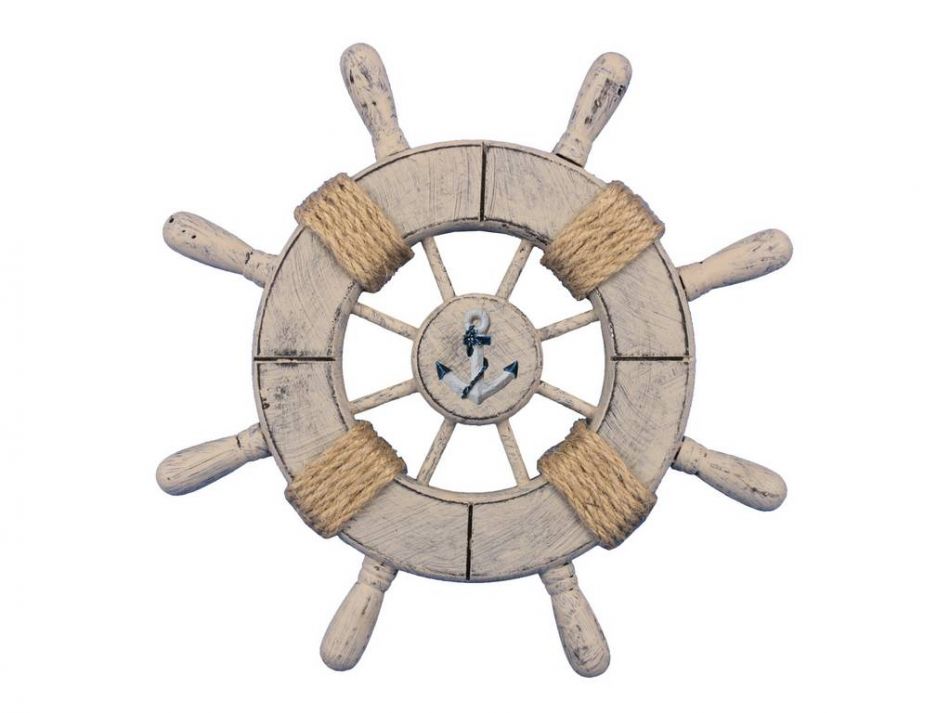 Rustic Decorative Ship Wheel With Anchor 9""