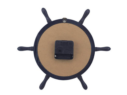 Wooden Rustic Dark Blue Ship Wheel Knot Faced Clock 12""
