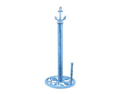 Rustic Dark Blue Whitewashed Cast Iron Anchor Paper Towel Holder 16""