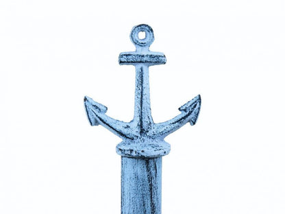 Rustic Dark Blue Whitewashed Cast Iron Anchor Paper Towel Holder 16""