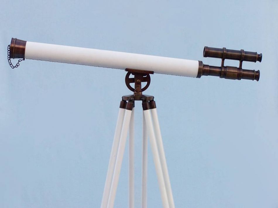 Floor Standing Bronzed With White Leather Griffith Astro Telescope 65""