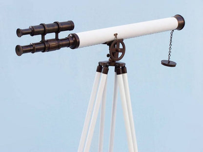 Floor Standing Bronzed With White Leather Griffith Astro Telescope 65""