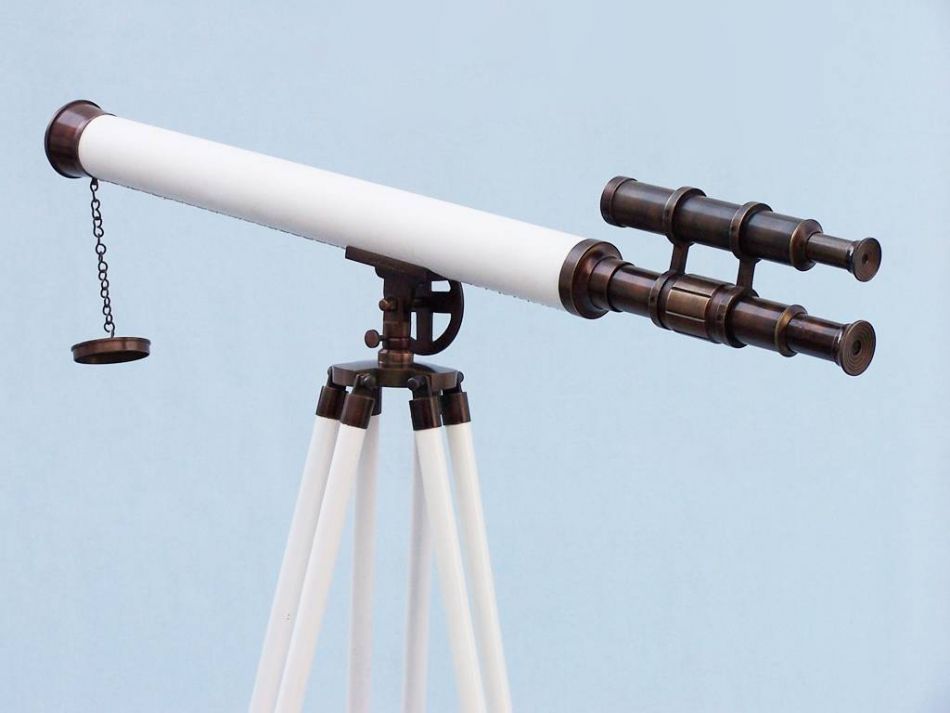 Floor Standing Bronzed With White Leather Griffith Astro Telescope 65""