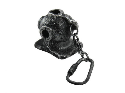 Antique Silver Cast Iron Diver Helmet Key Chain 5""