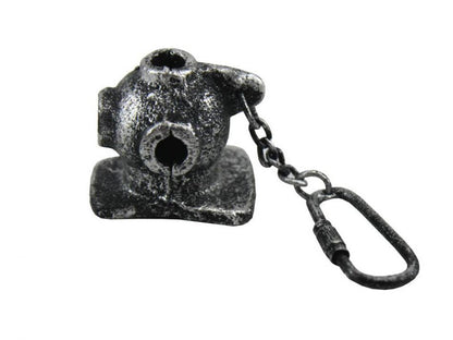 Antique Silver Cast Iron Diver Helmet Key Chain 5""