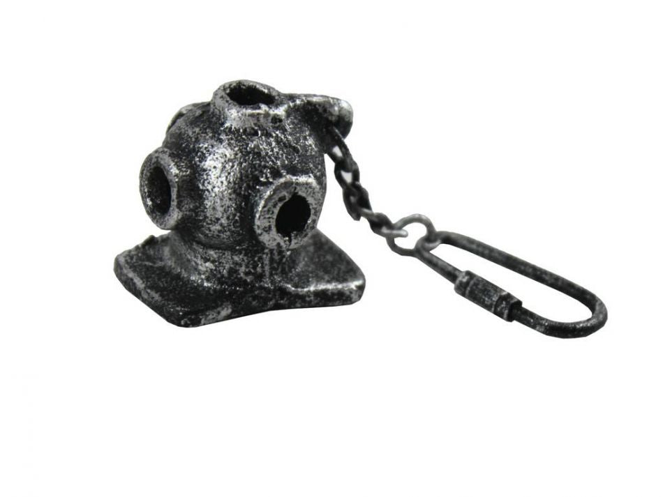 Antique Silver Cast Iron Diver Helmet Key Chain 5""
