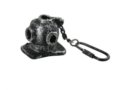 Antique Silver Cast Iron Diver Helmet Key Chain 5""