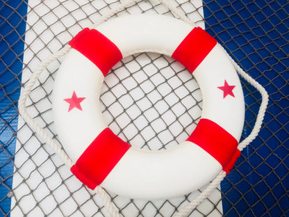 Classic White Decorative Lifering with Red Bands 10""