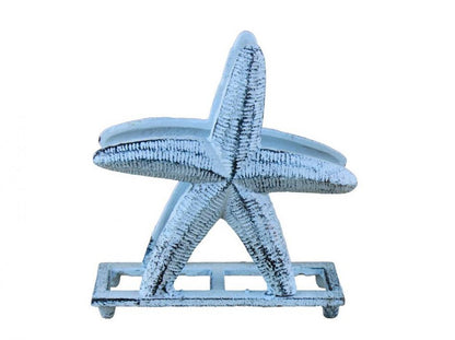 Rustic Dark Blue Whitewashed Cast Iron Starfish Napkin Holder 6""