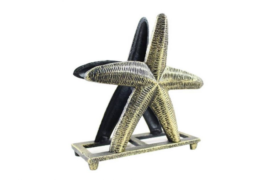 Antique Gold Cast Iron Starfish Napkin Holder 6""