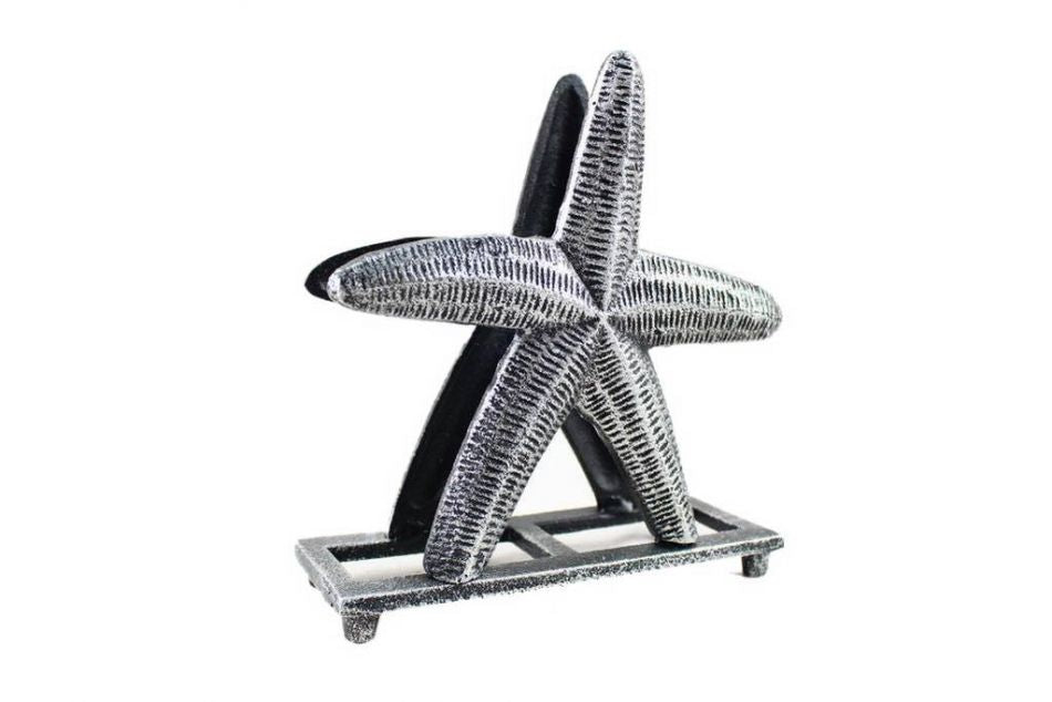 Antique Silver Cast Iron Starfish Napkin Holder 6""