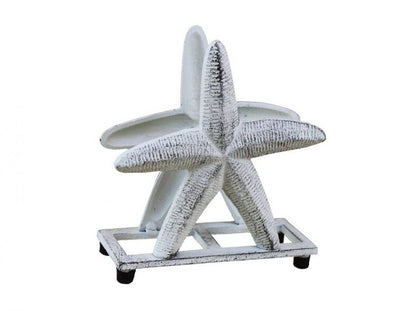 Rustic Whitewashed Cast Iron Starfish Napkin Holder 6""