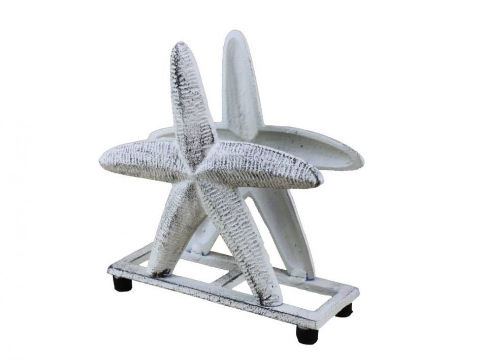 Rustic Whitewashed Cast Iron Starfish Napkin Holder 6""
