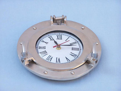 Brushed Nickel Deluxe Class Decorative Ship Porthole Clock 8""