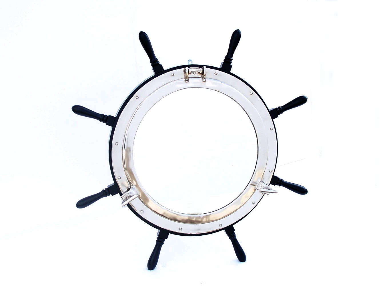 Deluxe Class Wood and Chrome Ship Wheel Porthole Mirror 36""