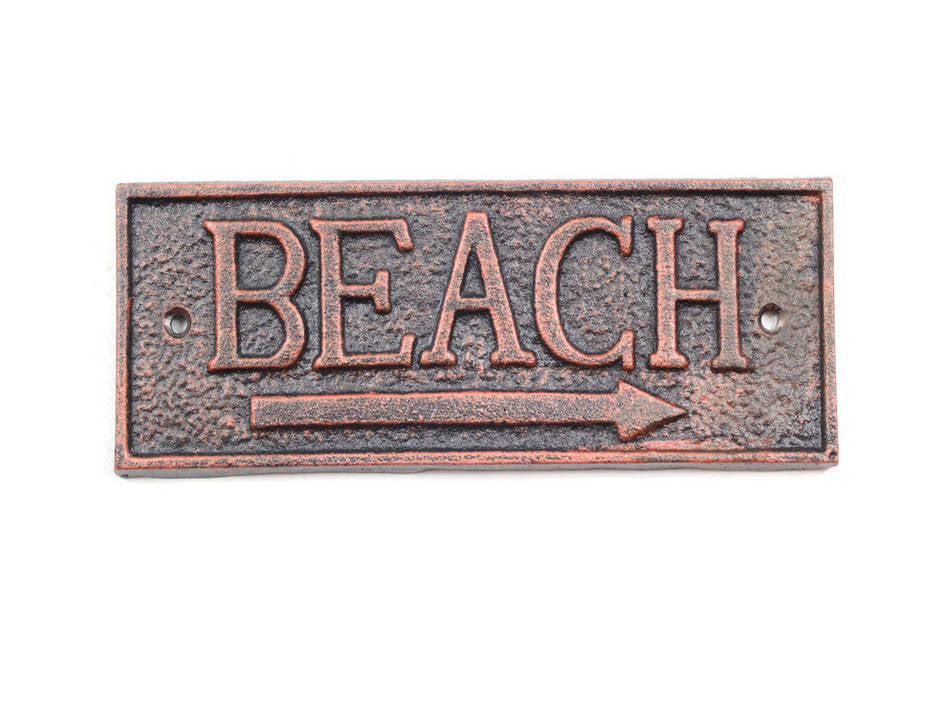 Rustic Copper Cast Iron Beach Sign 9""