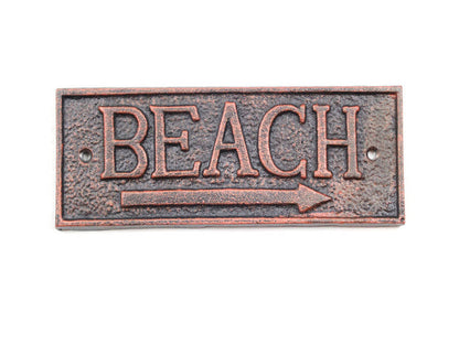 Rustic Copper Cast Iron Beach Sign 9""