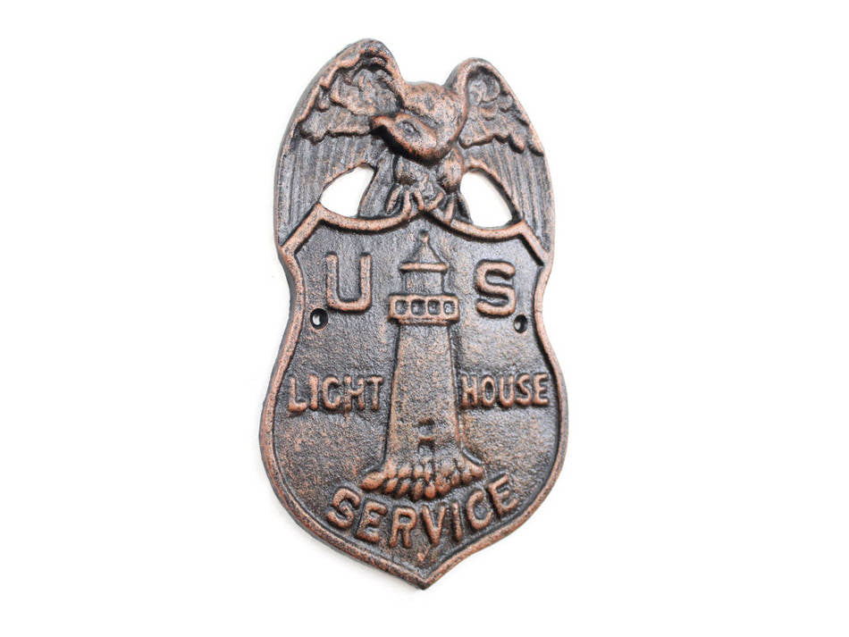 Rustic Copper Cast Iron US Lighthouse Service Sign 9""