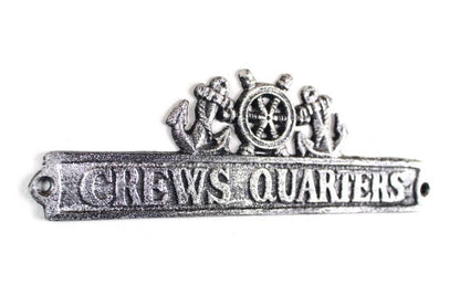 Antique Silver Cast Iron Crews Quarters Sign with Ship Wheel and Anchors 9""