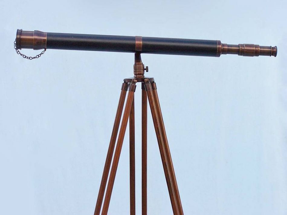 Floor Standing Antique Copper With Leather Galileo Telescope 65""